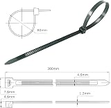 Beeway 300mm Cable Ties 4.6mm Black 250 Pack Self-Locking Nylon Zip Ties view 4