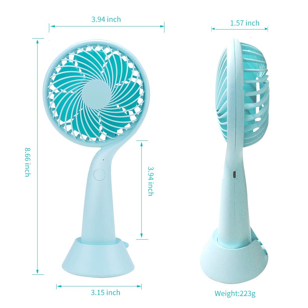 LBTbate Mini Handheld Fan, Portable Personal Fan Chargeable Battery Operated Powered Cooling Desktop Electric Fan with Base, 3 Speeds for Office/Home/Travel/Outdoor (Green)
