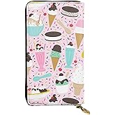 ZhanMg Sweet Ice Cream Print Leather Wallet – Thin & Lightweight Bifold Wallet with Coin Pocket, Checkbook & Card Holder