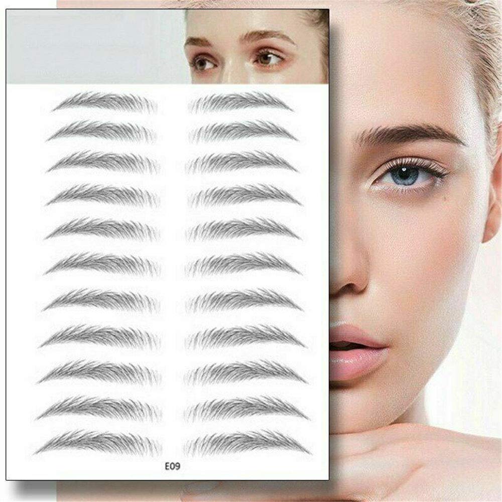 4D Hair-Like Authentic Eyebrows,10 Pcs Semi-Permanent Imitation Ecological Lazy Natural Tattoo Eyebrow Stickers Waterproof for Woman & Man Makeup Tool (E09)