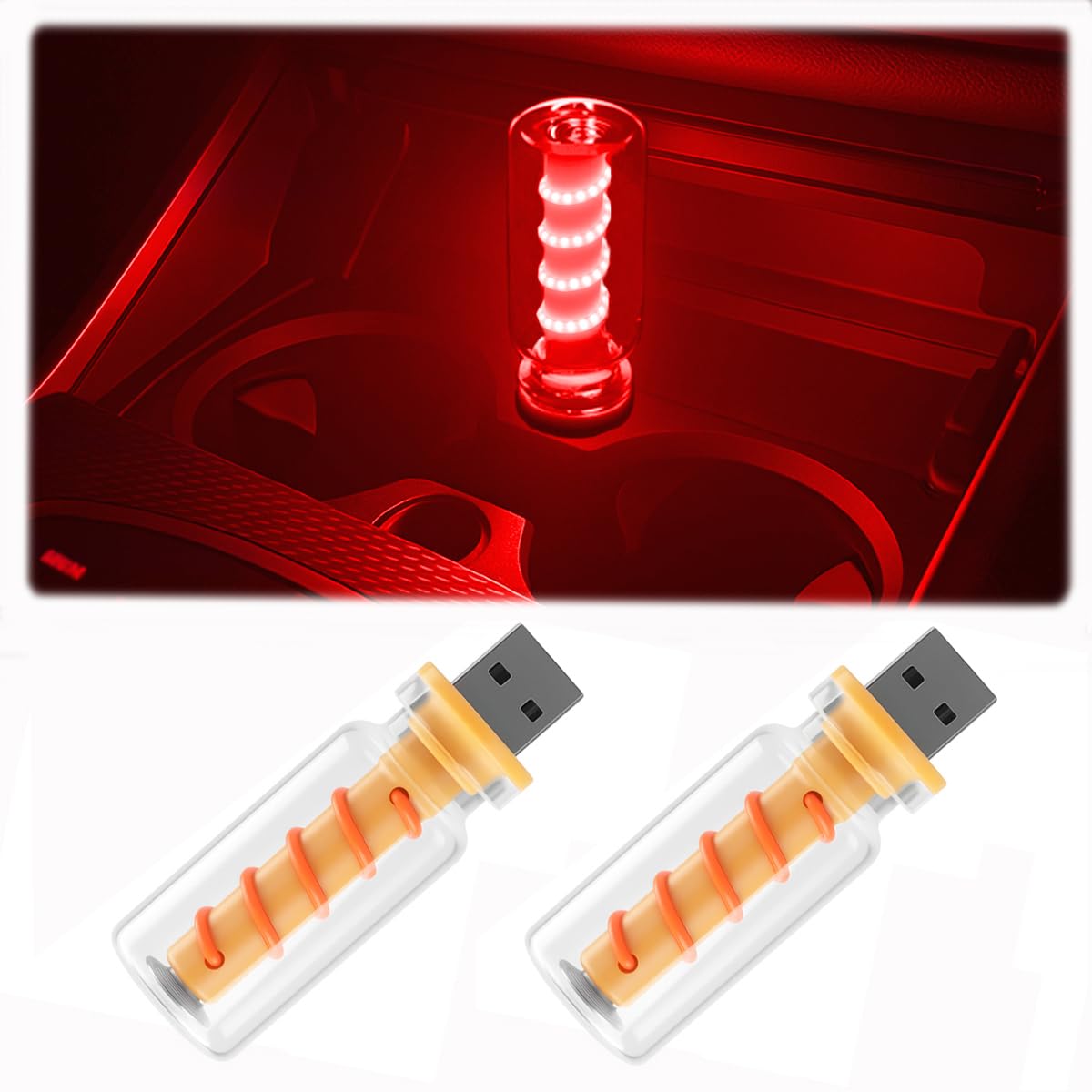 Photo 1 of 2PCS USB Retro Car Lights, Touch Dimmable Car Interior Lights, Universal USB Plug Night Light for Cars, bedrooms, Camping, Parties, Mini Glass Bottle LED Ambient Lamp (Red)