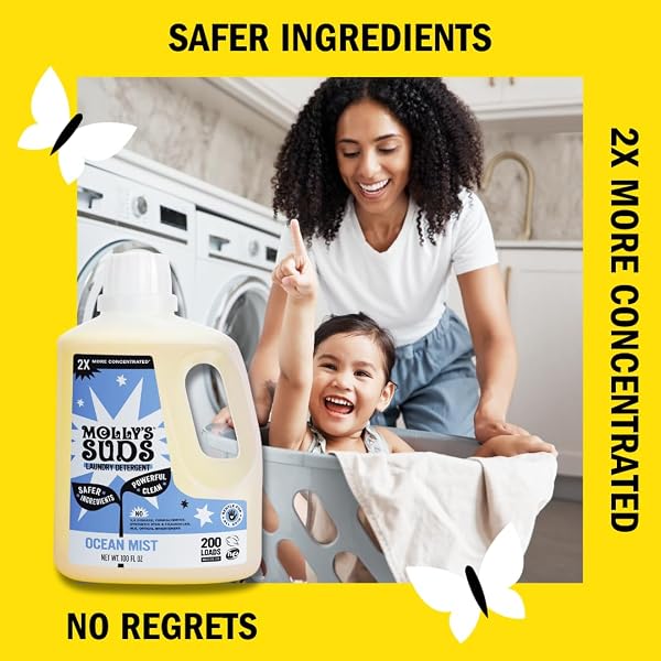 MOLLY’S SUDS LIQUID LAUNDRY DETERGENT | CLEAN LAUNDRY DETERGENT SOAP FOR SENSITIVE SKIN | 2X CONCENTRATED, HIGH EFFICIENCY (HE) (OCEAN MIST – 200 LOADS)