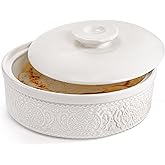 SOUJOY Ceramic Tortilla Warmer, 8.5 Inch Embossed Taco Holder with Lid, Microwave and Oven Safe Tortilla Storage Container for Mexican Party Tuesday Night, Hold up to 12 Tortillas, White