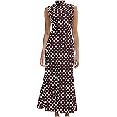 Milumia Women's Polka Dots Maxi Tank Dress Vintage Mock Neck Sleeveless Elegant Long Dresses
