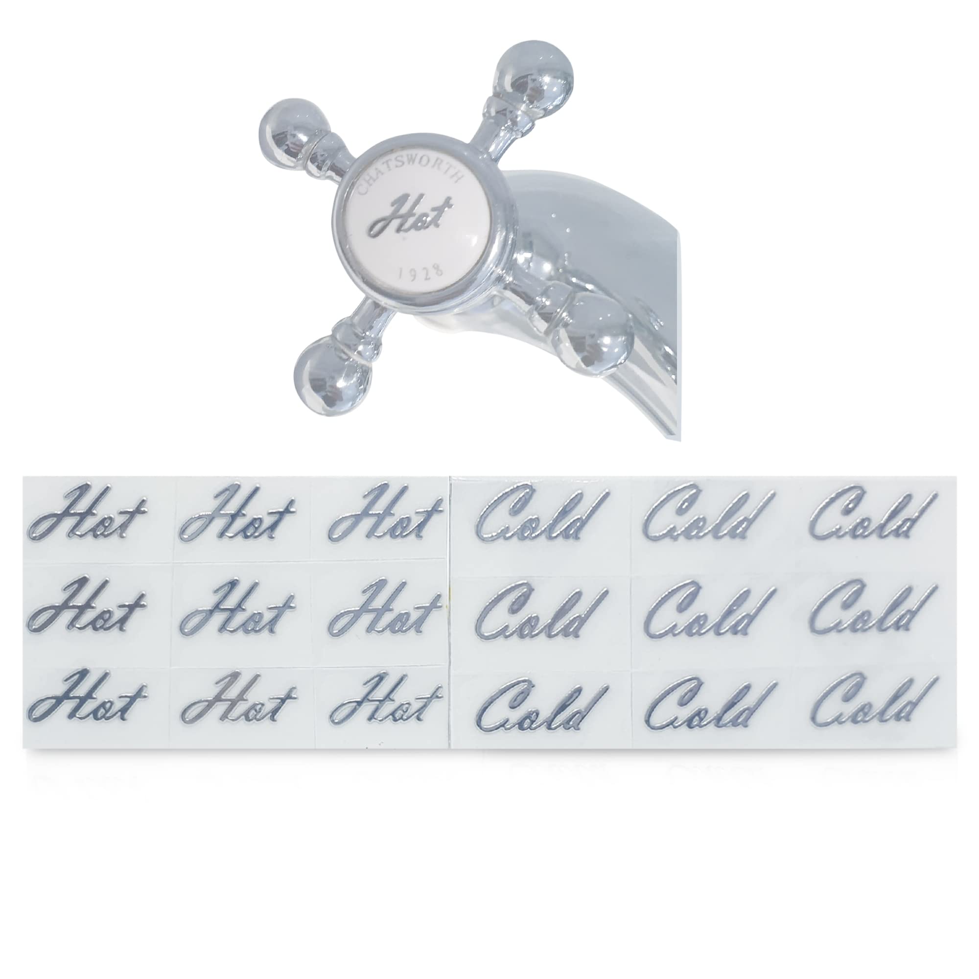 Stick-A-TAP- A Set of Hot & Cold Replacement, Vinyl Tap/Faucet Stickers (Hot & Cold- Silver)