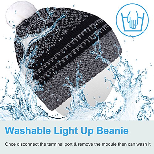 Qshell Stylish LED Bulb Light Up Beanie Hat Knit Cap Pom Pom Twinkle Lights 4 feet 18 LEDs for Men Women Indoor and Outdoor, Festival, Holiday, Celebration, Parties, Bar, Christmas Gifts - Gray