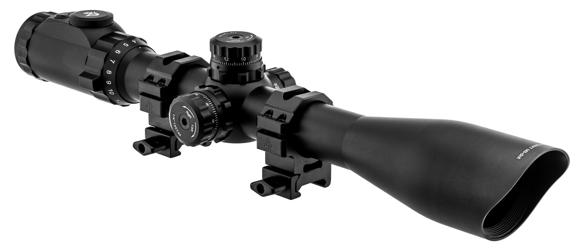 Mira UTG 4-16X44 de 30 mm, AO, Mil-dot de 36 colores, con anillos, negro