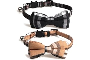 KUDES 2 Pack/Set Cat Collar Breakaway with Cute Bow Tie and Bell for Kitty and Some Puppies, Adjustable from 7.8-10.5 Inch