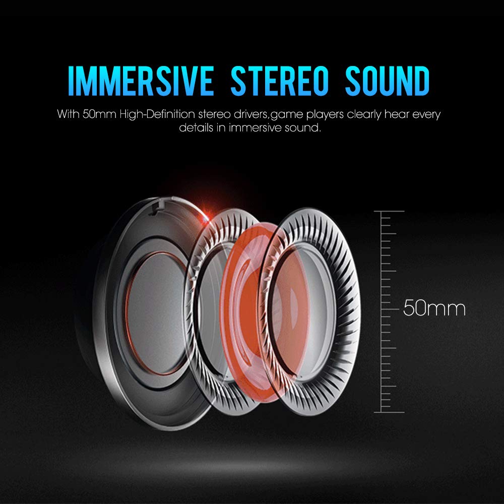 SADES Wired Gaming Headset, Spirits Over-Ear Stereo Gaming Headphones with Mic and Volume Control, Y Splitter Cable, Comfortable Earmuffs for PC, Laptop, Mac, PS4, Nintendo Switch, Black