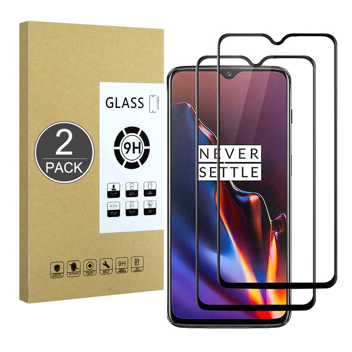 E-Hamii Full-Coverage Film Compatible with OnePlus 6T[Black],[Full Screen Glued][Anti-scratch] Premium 9H Tempered Glass Protective Cover,for OnePlus 6T
