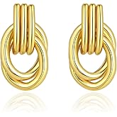 Elaximn Hypoallergenic 14K Gold Plated Knot Earrings for Women, Chunky Gold Plated Drop Dangle Earrings Lightweight Fashion Geometric Jewelry Gifts for Women Trendy