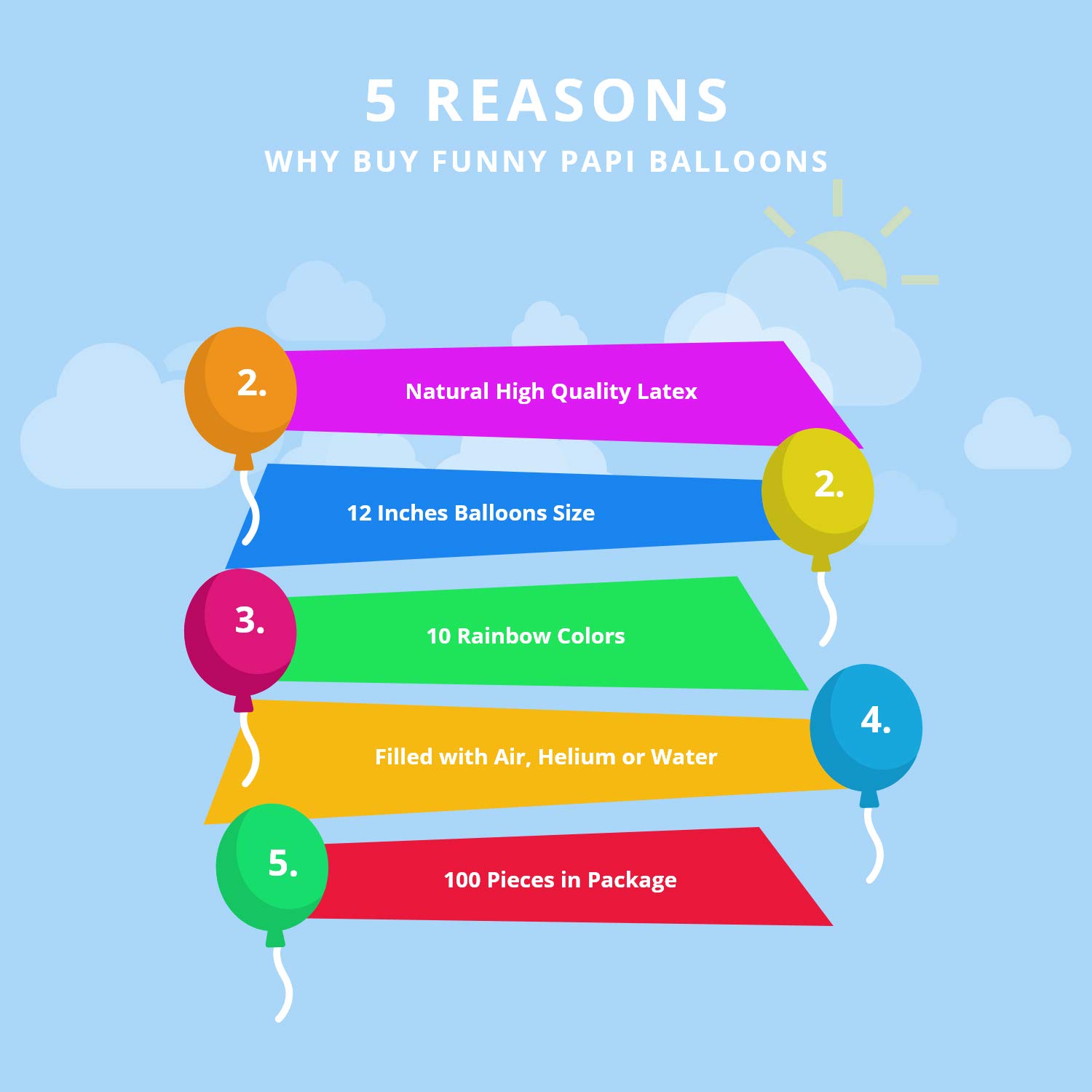 Funny Papi Party Balloons - Assorted 12 Inches Strong Balloons for Helium Or Air - 10 Colors Latex Balloon - 100 pcs