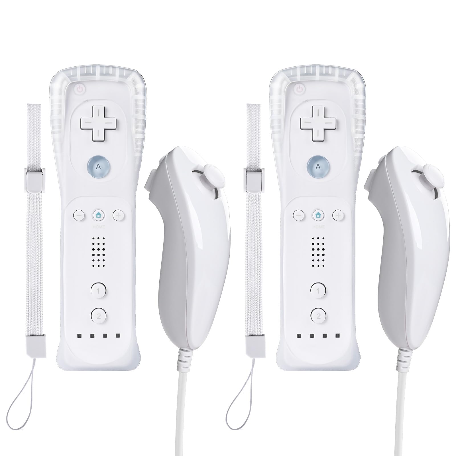 Zamia 2 Packs Upgrade Controller with Silicone Case and Wristband,Remote Controller with Nunchunk Compatible for Wii/Wii U Games(White)