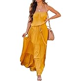 R.Vivimos Women's Summer Cotton Tube Strapless Casual Boho Sleeveless Maxi Dress with Belt
