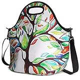 Insulated Lunch Bag, Nuovoware Neoprene Lunch Tote Reusable Picnic Bag Soft Thermal Cooler Tote Multi-purpose Grocery Container with Adjustable Crossbody Strap, Zip Closure, Lucky Tree