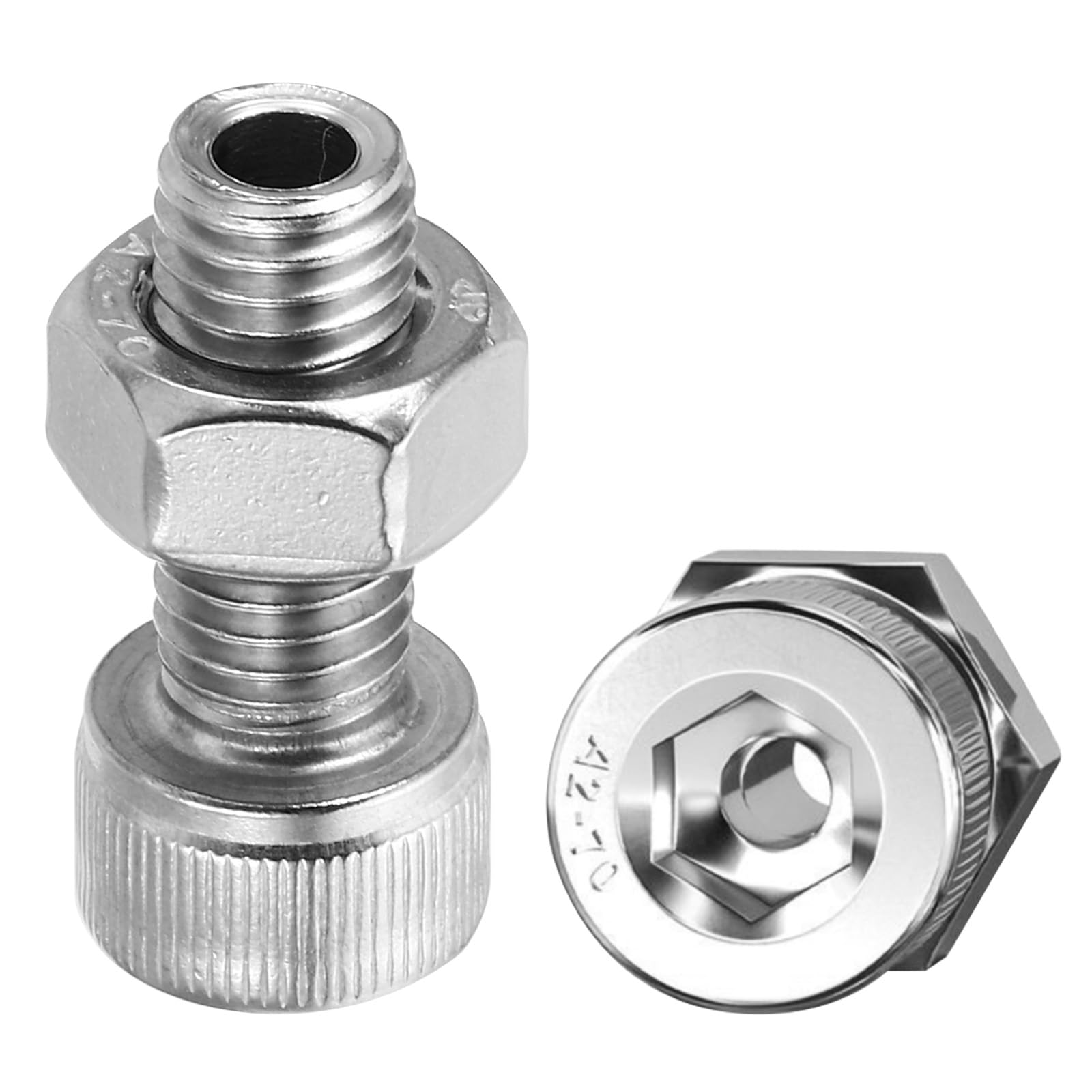 PATIKIL M10x25mm 304 Stainless Steel Hollow Bolt, 2 Set Cylindrical Hexagon Socket Screw Nut Kit Lamp Threading Screws Through Hole Fasteners