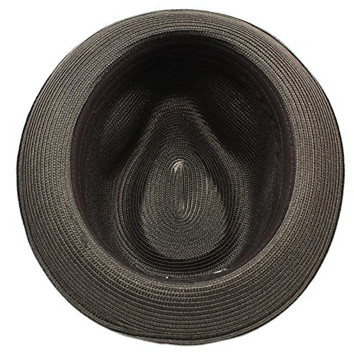 Men's Stripe Band Removable Feather Derby Fedora Curled Brim Hat L/XL