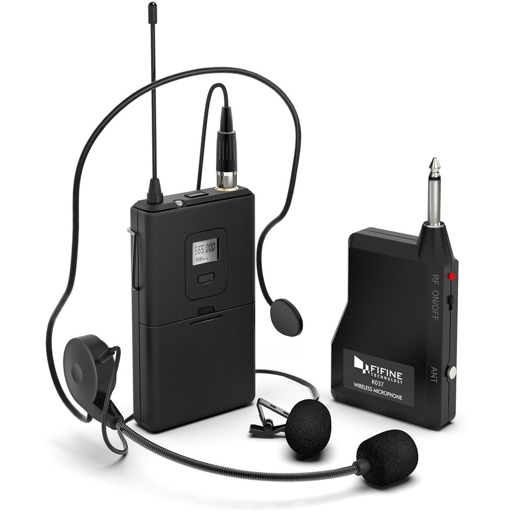 Wireless Microphone System,FIFINE Wireless Microphone Set with Headset and Lavalier Lapel Mics, Beltpack Transmitter and Receiver,Ideal for Teaching, Preaching and Public Speaking Applications-K037B
