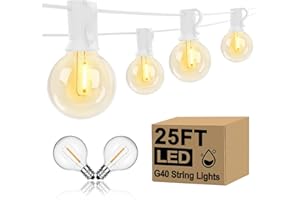 GOOTHY 25Ft LED Outdoor String Lights Christmas, G40 Globe Patio String Lights Waterproof with 27 Shatterproof LED Bulbs, Hanging Christmas Decorations Lights for Backyard Porch Garden Bistro Party- White