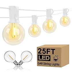 25Ft LED Outdoor String Lights Christmas, G40 Globe