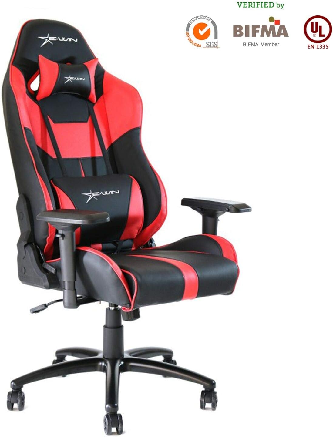 Ewin Gaming Office Chair 4D Armrests 155° Tiltable Ergonomic High-Back PU Leather Racing Style Executive Computer Chair Champion Series Red