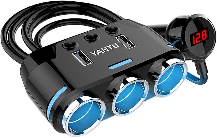 Amazon Obestシガーソケット シガーライター分配器 3連 ソケット 2usbポート付き カーチャージャー 車載充電器 12 24v車対応 独立スイッチ搭載 Led付 オート電圧測定 ヒューズ交換可能 ブラック 3連 ソケット分配器 車 バイク