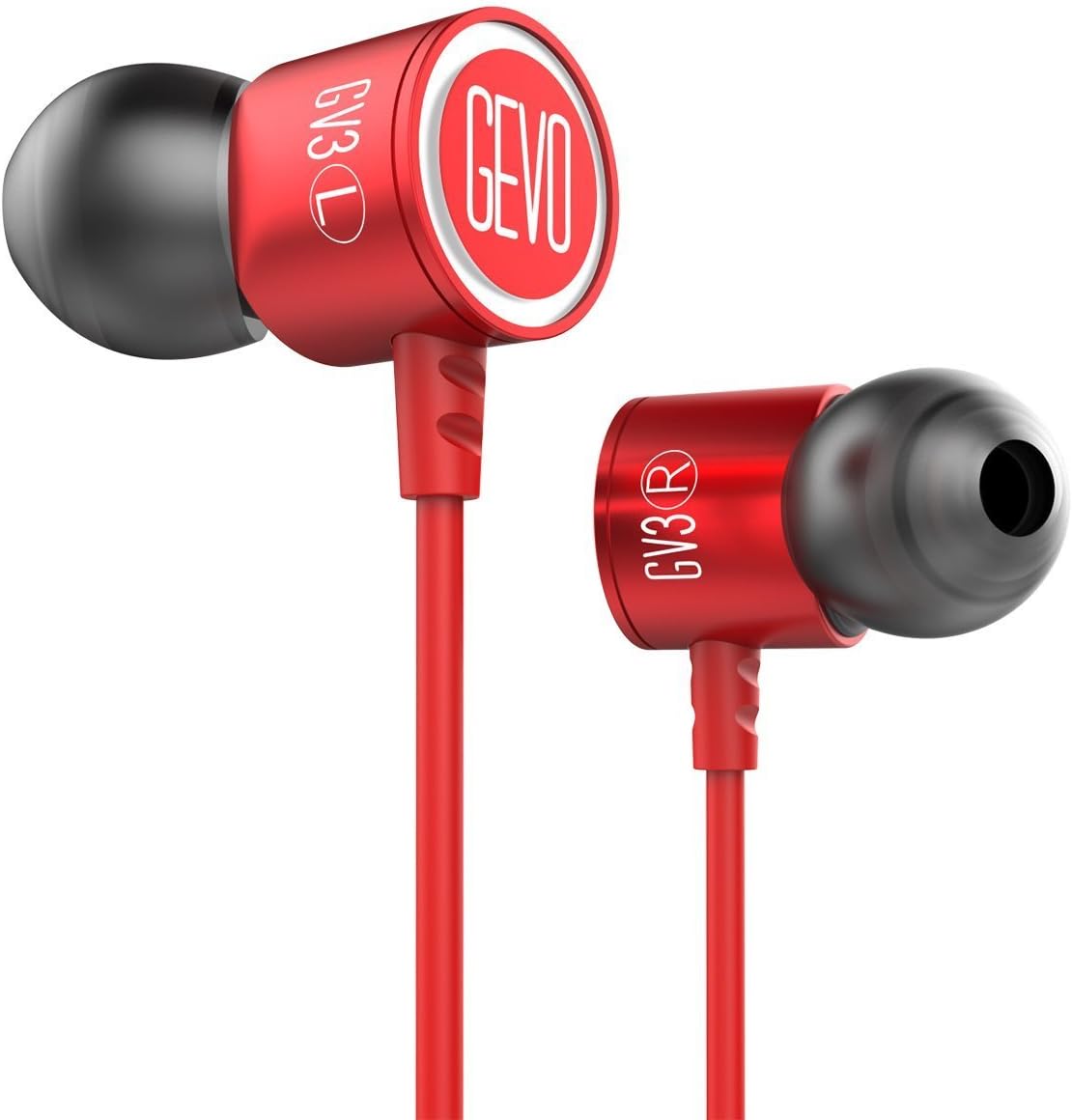 in Ear Headphones,Gvoears Sport Earbuds Gv3 Noise Isolating with Build-in Mic Hands-Free Calling,Sweatproof and Secure Fit for Running,Jogging, Gym,Exercise and Work Out(White-Red)