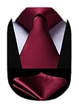 HISDERN Burgundy Tie and Pocket Square Set Classic