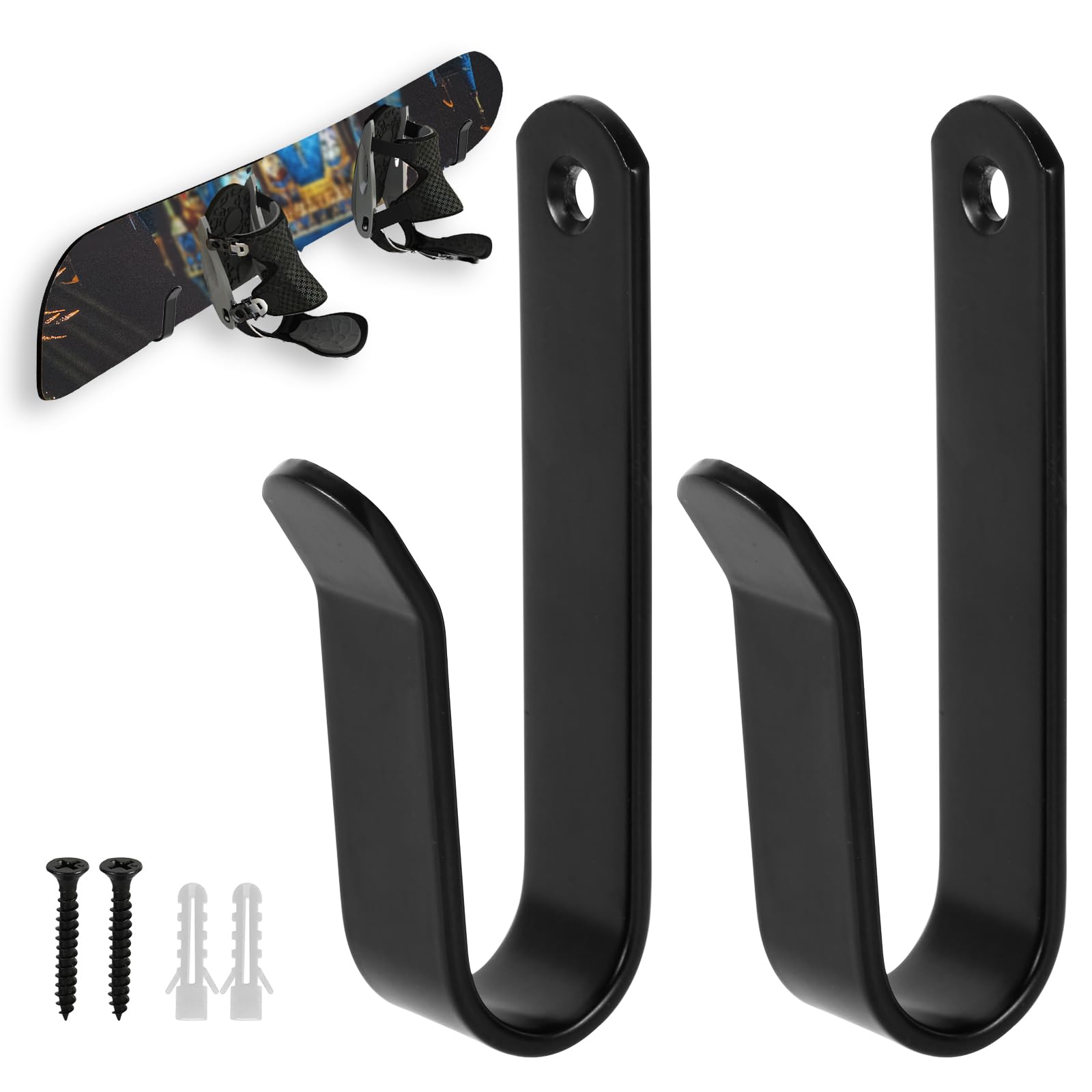 NQEUEPN 2pcs Snowboard Wall Mount, Horizontal Snowboard Display Rack Wall Mount Clips Ski Holder Shelf Hanger Organizer for Indoor Room Garage Ski Board Storage (Black)