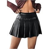 Milumia Women's Pleated Pu Leather Skirt Y2k Punk Drop Waisted Flared Mini Tennis Skirts