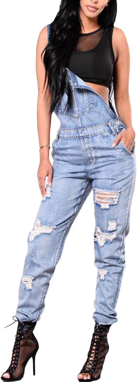 Bestgift Women Ripped Denim Overalls Washed Stretchy Amazon.co.uk
