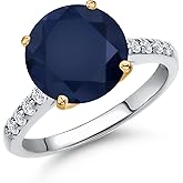 925 Silver and 10K Yellow Gold Gemstone Birthstone and White Lab Grown Diamond Accent Engagement Ring For Women | Round 10MM and 1.7MM | Wedding Anniversary Promise Ring | Sizes 5, 6, 7, 8, 9