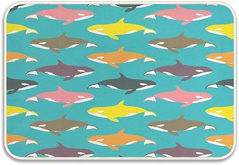 Amazon クジラカラフルシャチシルエット水生動物ミニマリスト水中生活イラスト玄関滑り止めマット屋内 屋外装飾敷物玄関マット23 6 X15 7インチ家の装飾 60x40cm 浴室足ふきマット ホーム キッチン オンライン通販
