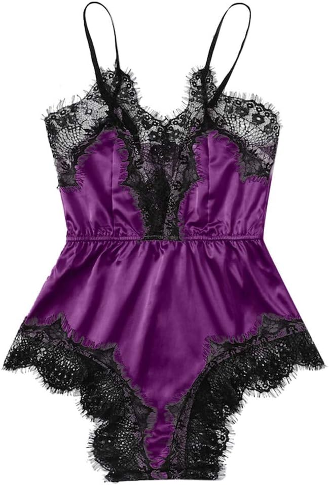 Fashion Ladies Nightwear,Women Satin Lace Bralette Teddy Siamese Sleepwear Bodysuit Temptation Babydoll
