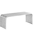 Modway Pipe Contemporary Modern Stainless Steel Metal Bench, 47"