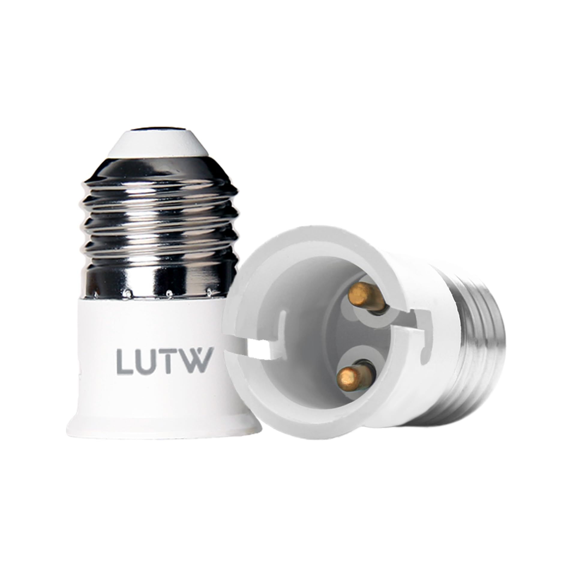 LUTW E27 to B22 Lamp Socket Adapter, Screw to Bayonet Base Converter, Max 60W, 0-250V, LED, Incandescent & CFL Bulb Adaptor, 2 Pack
