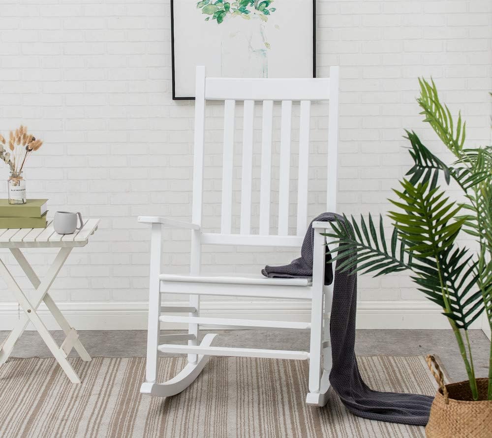 B&Z KD-25W Wooden Rocking Chair Heirloom Contoured Porch Rocker Indoor Outdoor (White) : Garden & Outdoor