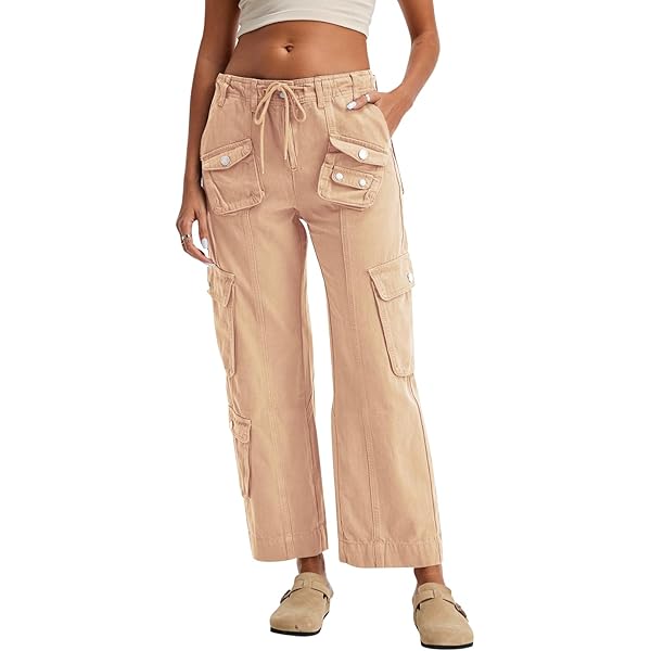 Uillui Women's Parachute Pants - Y2K Low Waist Baggy Cargo Sweatpants With Multiple Pockets