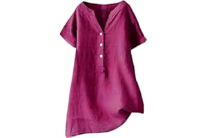 GIERIDUC Women's Cotton Linen Henley Shirts Solid Button Up Long Sleeve Baggy Shirt Casual Loose Blouse Oversiazed Tops 2024