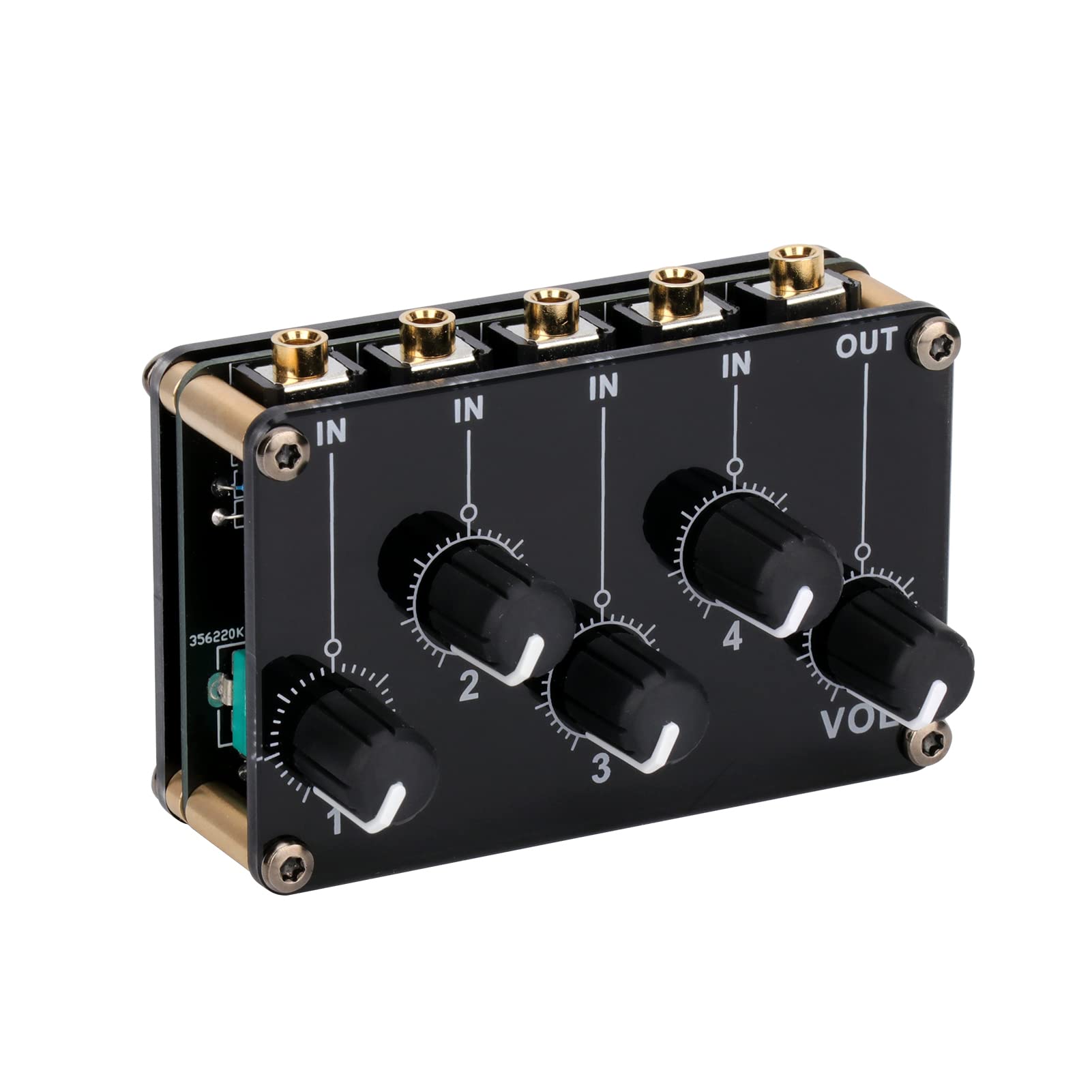 WANXIAO 4-in-1-out Passive Mixer Module Mini Stereo 4-Channel Passive Mixer Audio Mixer 4 Audio Input to 1 Output Ultra Compact Low Noise for Recording Studio Console Stage Small Club or Bar