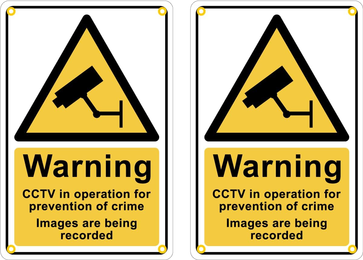 Pack of 2, Warning CCTV in Operation for Prevention of Crime Signs, 20cm x 30cm, Plastic with Eyelets and Rounded Corners
