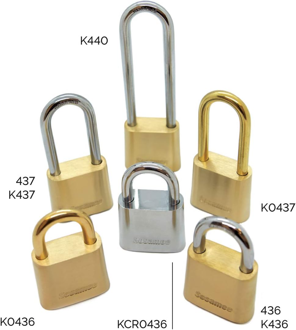 Sesamee 436 4-Dial Bottom Resettable Combination Brass Padlock with 1-Inch Hardened Steel Shackle and 10000 Potential Combinations - - 