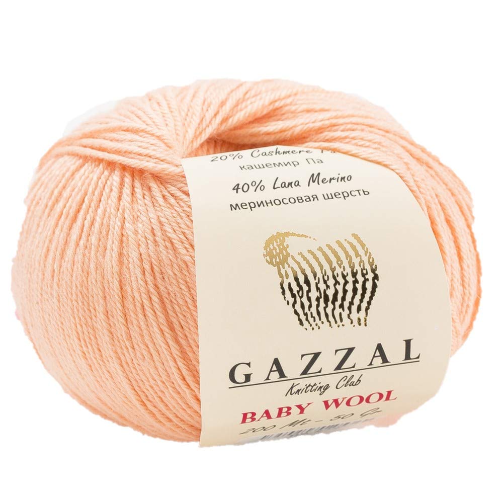 5 Pack - Total 8.8 Oz Gazzal Baby Wool 1.76 Oz (50g) / 218 Yards (200m) Fine Baby Yarn, 40% Lana Merino, 20% Cashmere Type Polyamide, Pink - 834