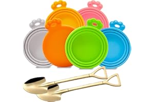 Yobbai 6 packs Pet Food Can Lids, Food Safe BPA-Free & Dishwasher Safe, Can Covers with 2 Stainless Steel Spoons, Most Standard Size Dog and Cat Can Tops