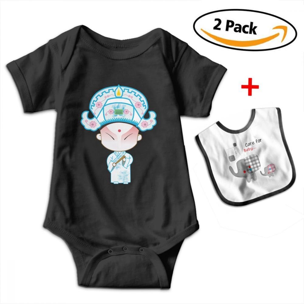 Louis Woodrow Baby Onesies Chinese Peking Opera Unisex Short Sleeve Bodysuits Baby Clothes Cotton Black