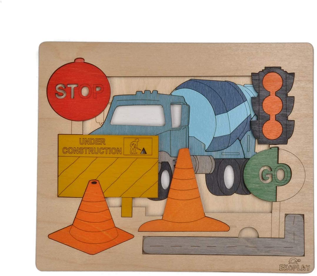 Road Construction Multilayered Wooden Puzzles for Kids, 20 Piece Jigsaw Puzzle for School Kids, Learning Educational Toys Gifts for Boys Girls. — image 1