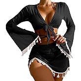 Cozep Women's 4 Piece Swimsuit Triangle Bikini Sets Bathing Suit Sexy Swimwear with Beach Cover Up Skirt