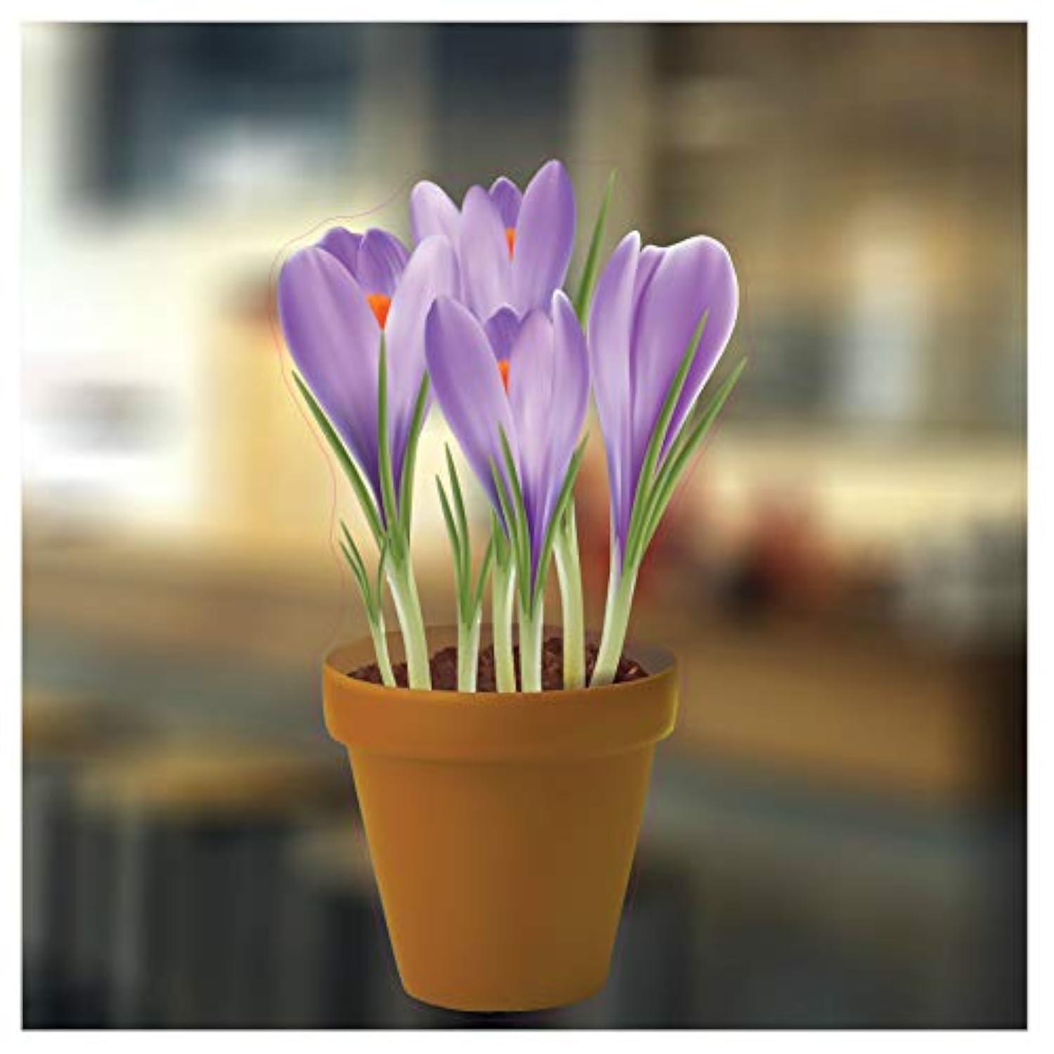 Small Crocuses in a Pot Flower Window Sticker - Static Cling Windows Decoration or Garden Decor for Greenhouse โ image 1