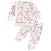 PUHHAPIEY Baby Girl Fall Winter Outfits Toddler Clothes Long Sleeve Floral Graphic Crewneck Sweatshirt + Joggers Pants Set