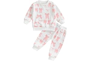 PUHHAPIEY Baby Girl Fall Winter Outfits Toddler Clothes Long Sleeve Floral Graphic Crewneck Sweatshirt + Joggers Pants Set